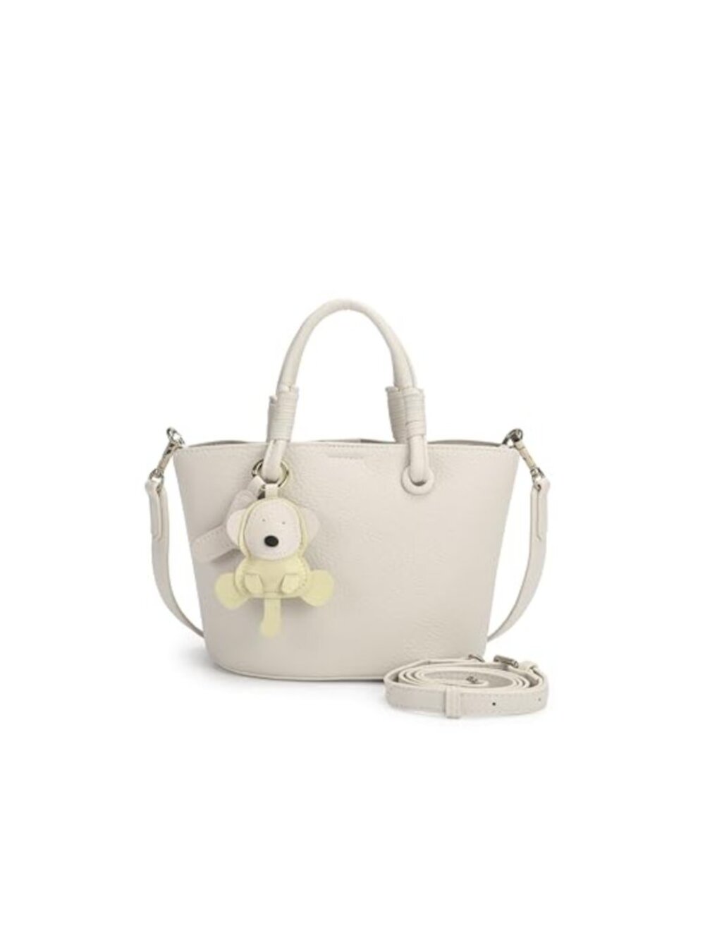 Textured PU Leather Satchel Bucket Bag Top Handle Detachable Crossbody Strap